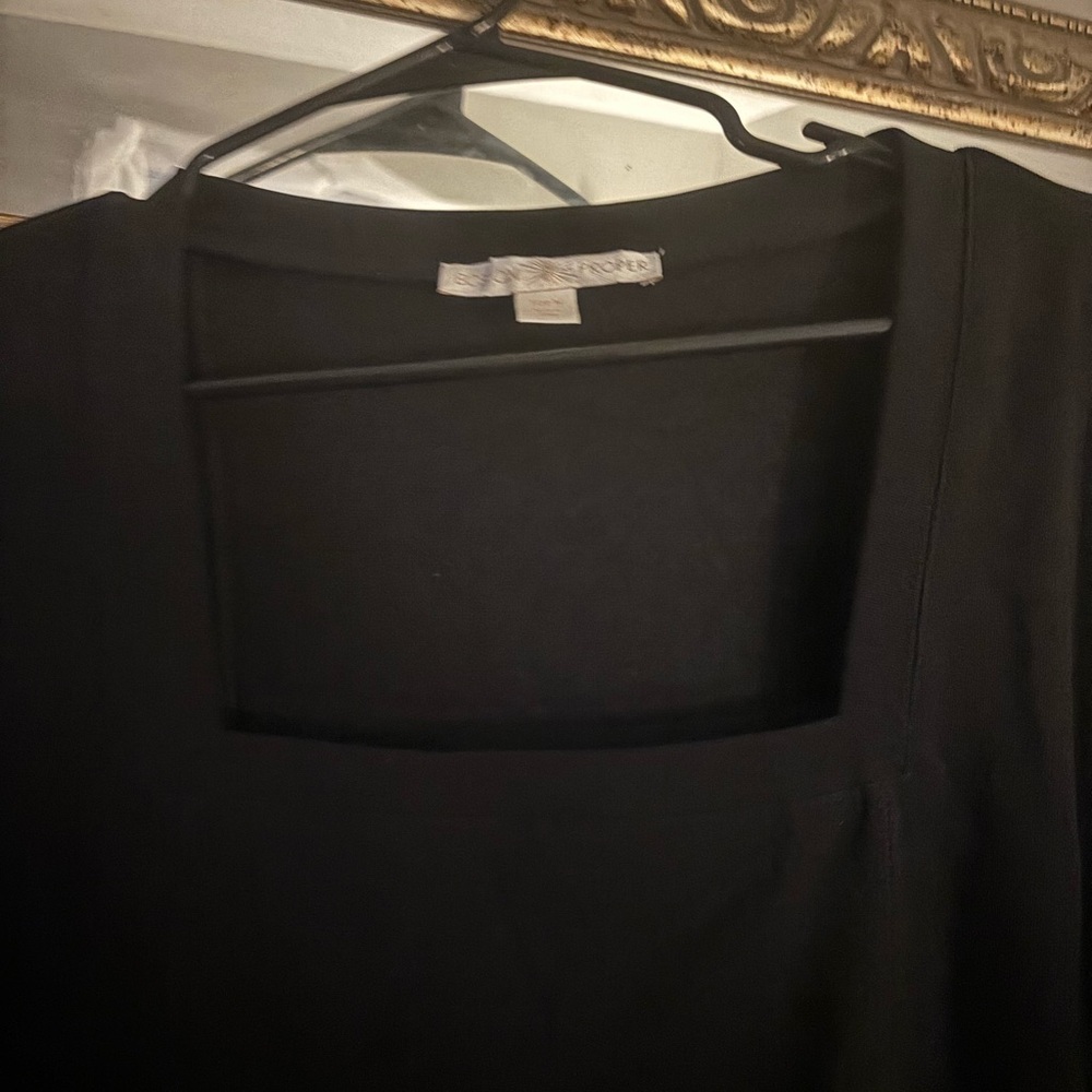 Boston Proper Beyond Travel Black Square-Neck Women's Top - 3/4 Sleeve, Peplum - Picture 4 of 5